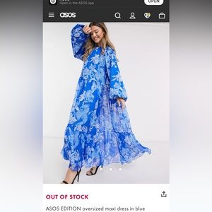 Asos edition blue and white floral maxi tiered balloon sleeve dress 0